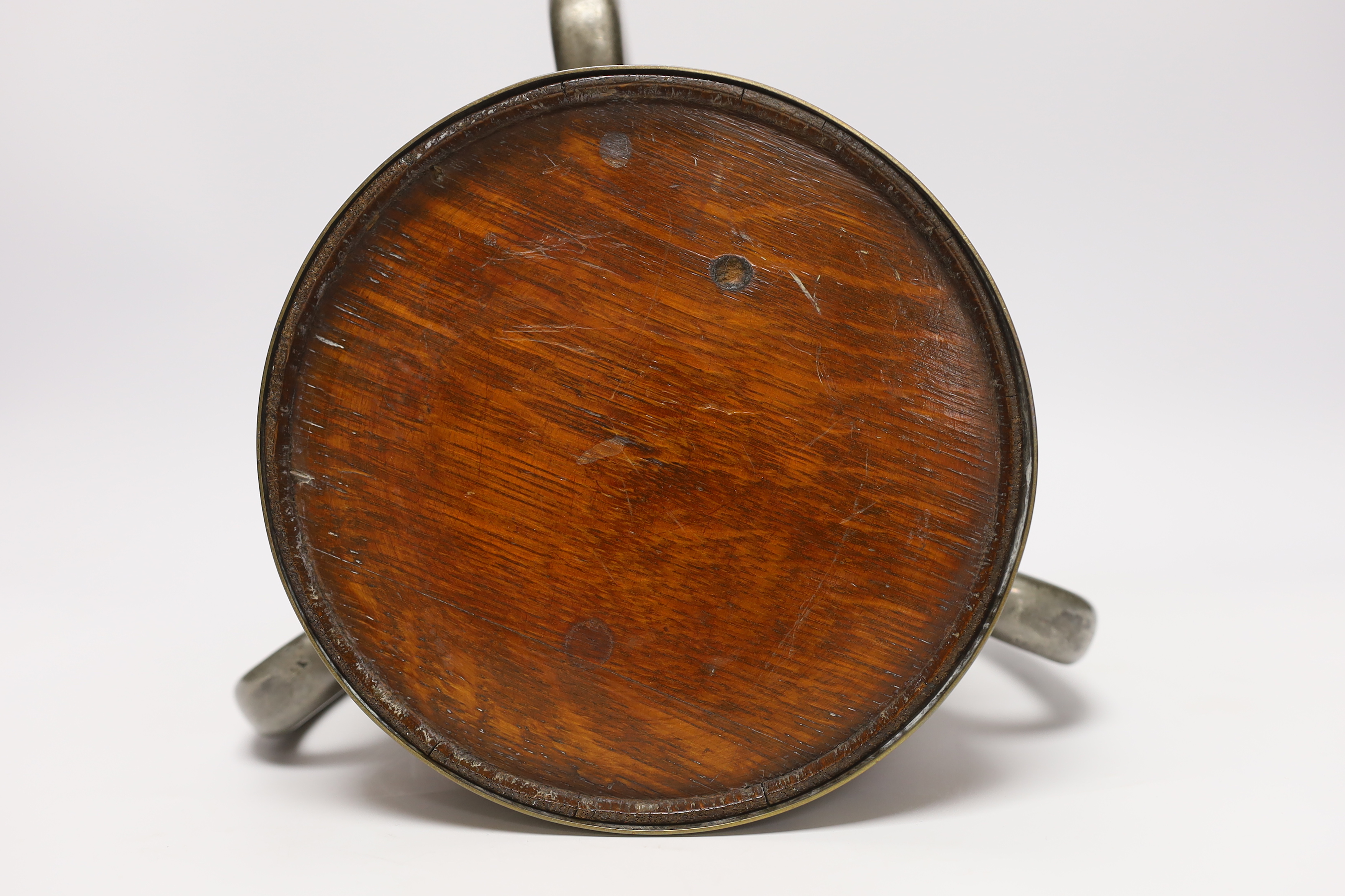 A large Victorian oak and pewter tyg, 19.5cm high